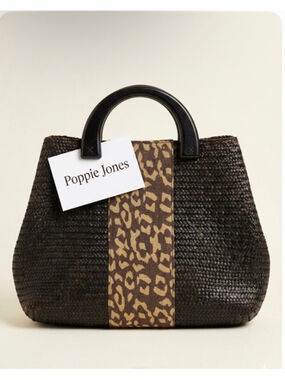 Poppie Jones Brown & Tan Leopard Print Large Woven Tote Bag,